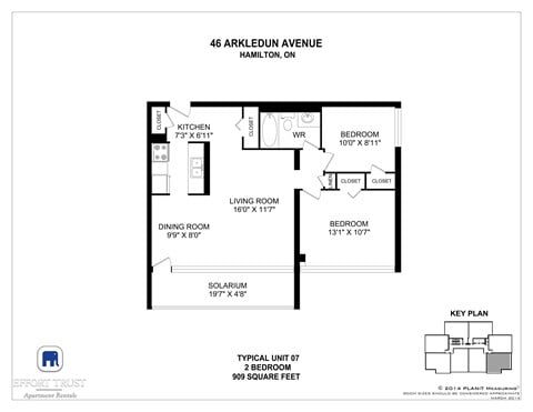 Floor plan for 2 beds, 1 bath, 925 sqft